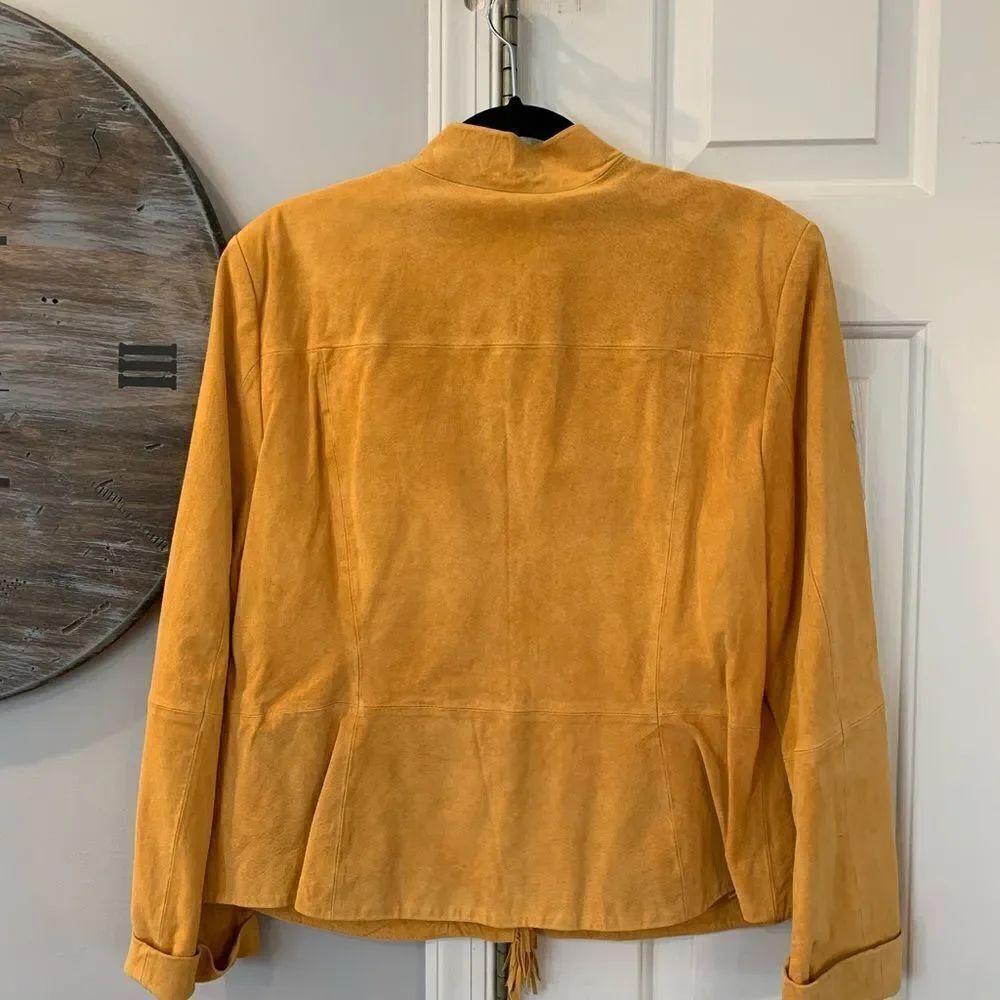 Pamela McCoy Mustard Suede Fringe Jacket L NWT - Picture 3 of 3